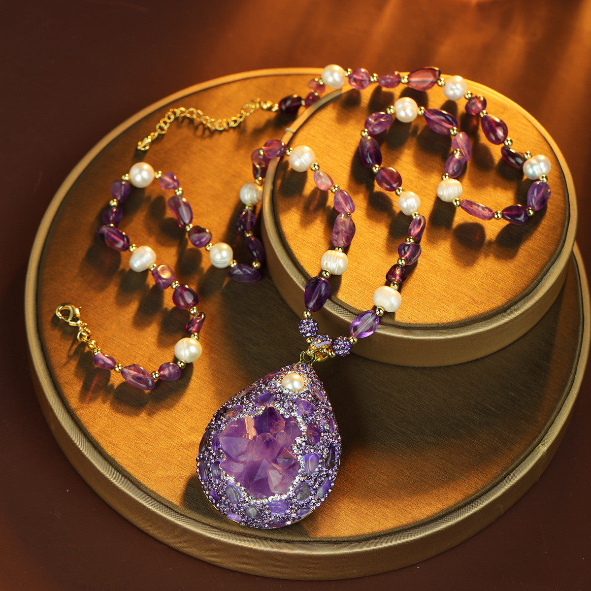 S2636N1 Amethyst pearl Sweater Chain Long Necklace Choker fine handmade gifts
