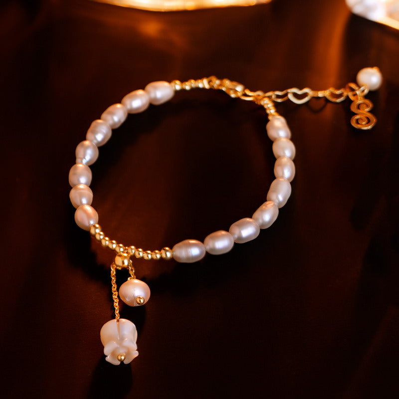 S1939C1 Pearl Flower Bracelet Bangle Hand Chain fine handmade gifts