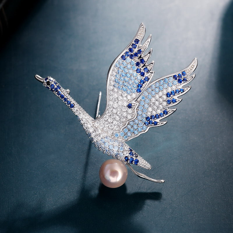 S2075B1 Pearl Bird Scarf Buckle Brooch fine handmade gifts