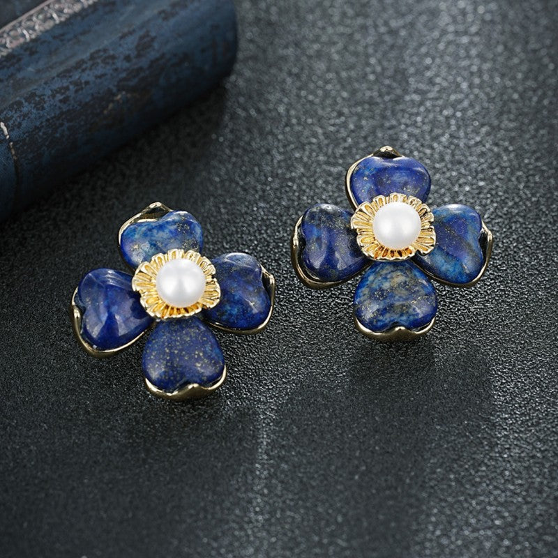 S4953E1 Lapis Lazuli Pearl Earrings Stud Ear Accessories fine handmade gifts