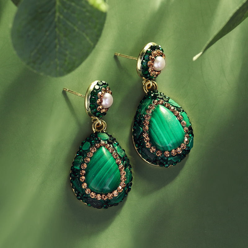 S4777E1 Pure malachite pearl earrings Stud Ear Accessories fine handmade gifts