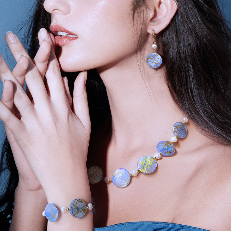 S2558N1 Pearl Earrings Bracelet Long Necklace Hand Chain Set fine handmade gifts
