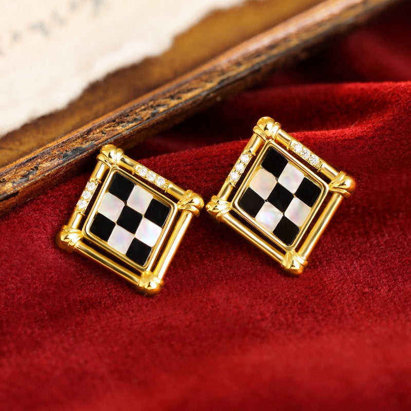 S4555E1 Black Onyx geometric Earrings Stud Ear Accessories fine handmade gifts