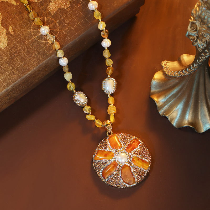 S2616N1 Pure amber pearl yellow opal Sweater Chain Long necklace fine handmade gifts
