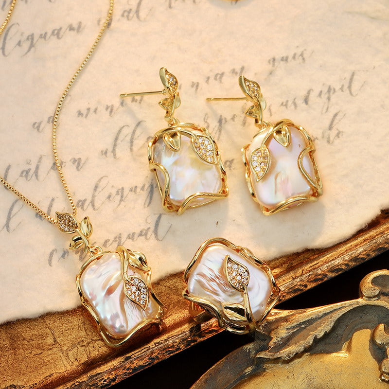 S1939S1 Pearl Ring Earring Sweater Chain Long Necklace Set fine handmade gifts