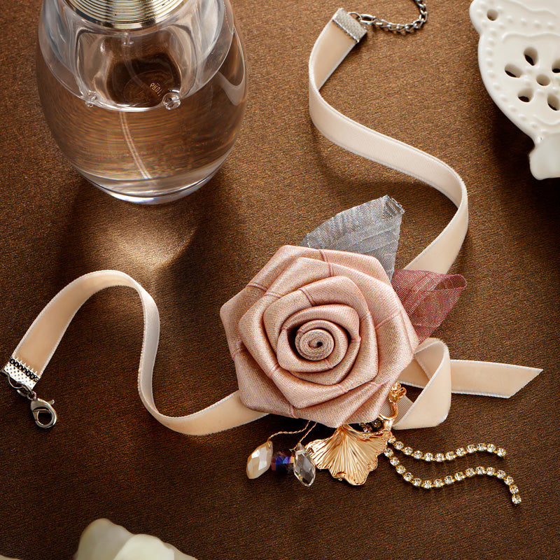 S2074N Rose Flower Necklace Choker fine handmade gifts
