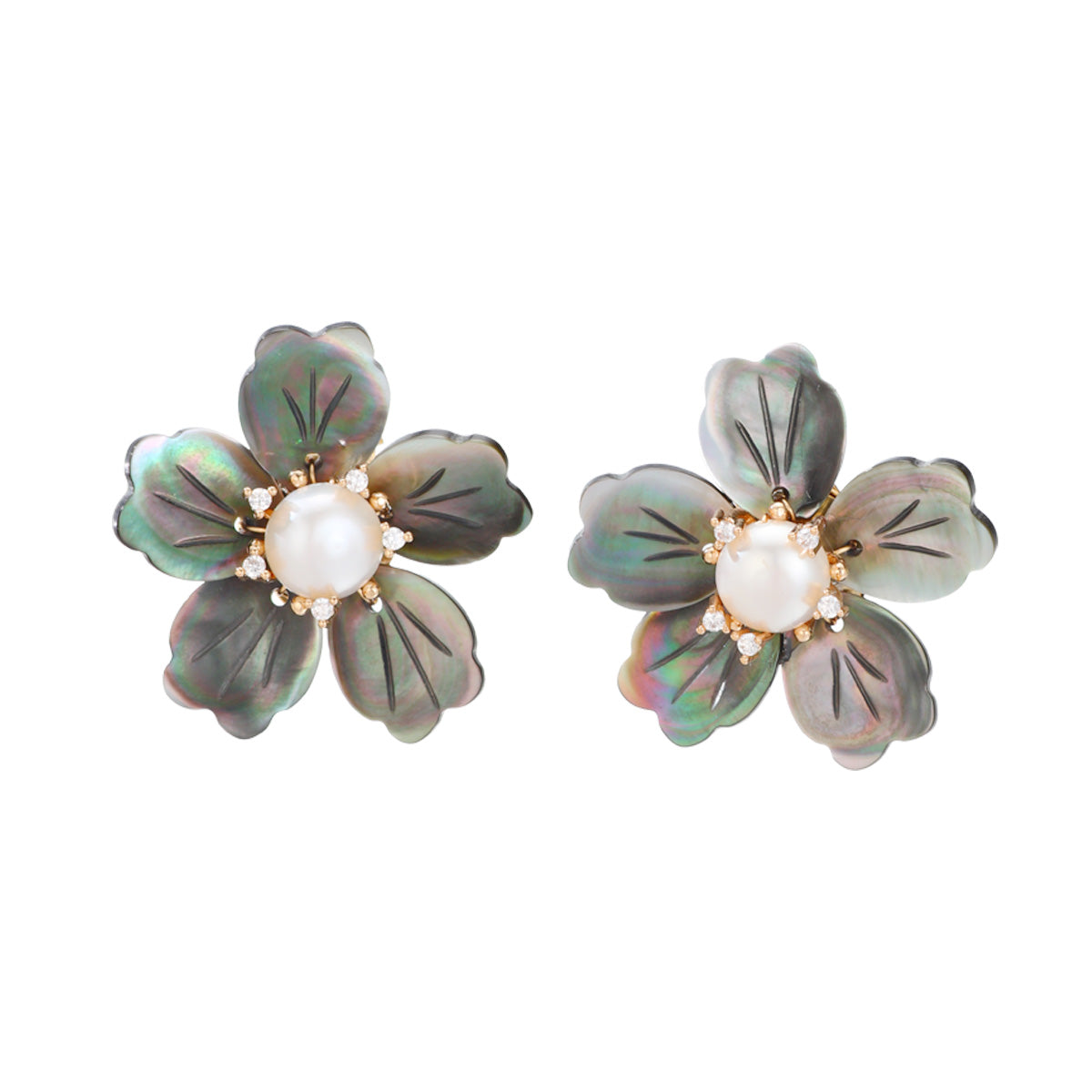 S5015E1 Stud Ear Accessories Earrings, Elegant Shadow of Ink Flowers