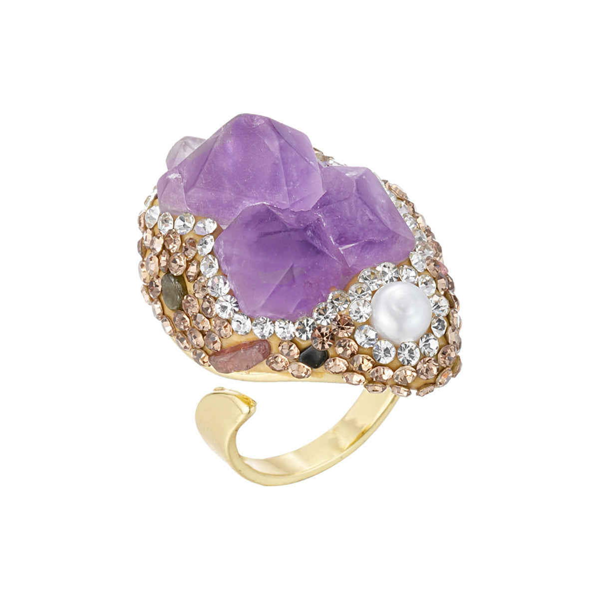 S2100R1 Amethyst Pearl Tourmaline adjustable one-size-fits-all Engagement Ring fine handmade gifts