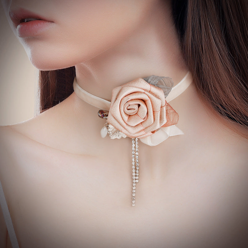 S2074N Rose Flower Necklace Choker fine handmade gifts