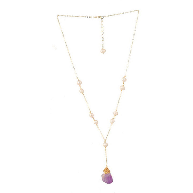 S2499N1 Pearl Pure Amethyst Necklace Choker Long necklace fine handmade gifts