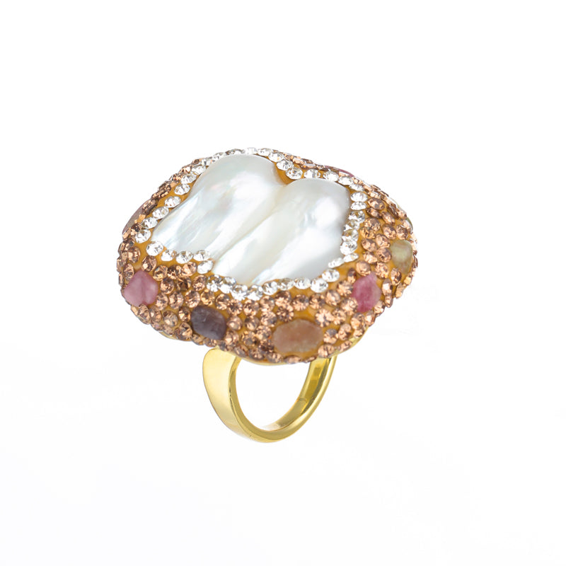 S1988R1 pearl Tourmaline adjustable one-size-fits-all engagement rings fine handmade gifts