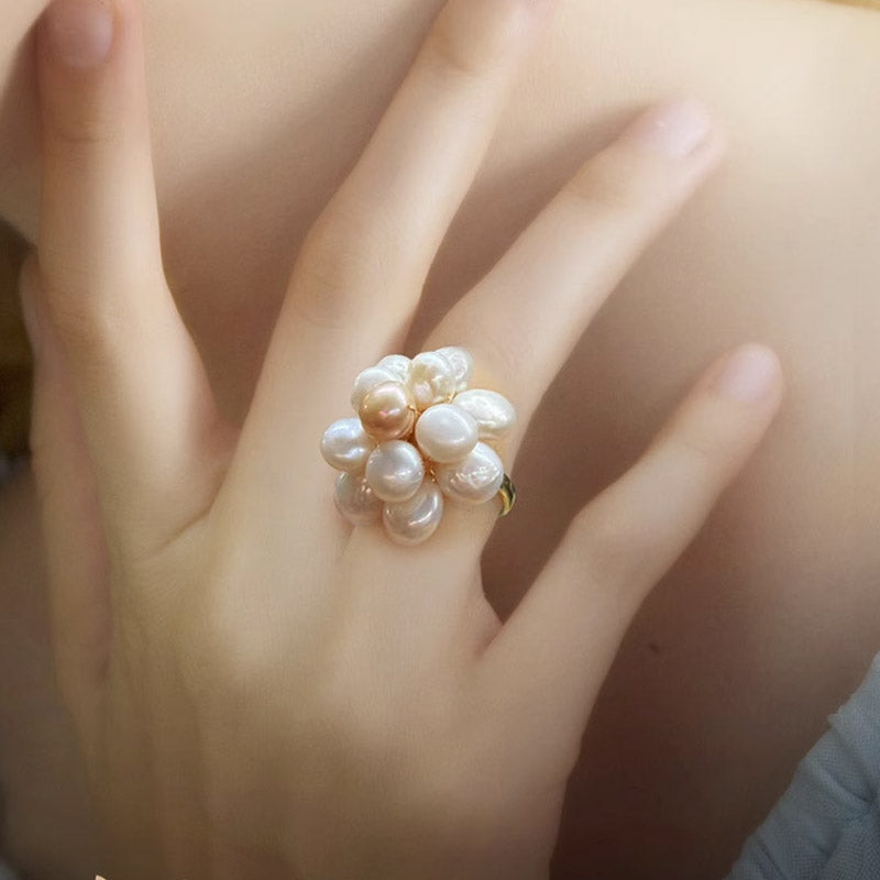 S2037R1 Pearl flower adjustable one-size-fits-all Engagement Rings fine handmade gifts