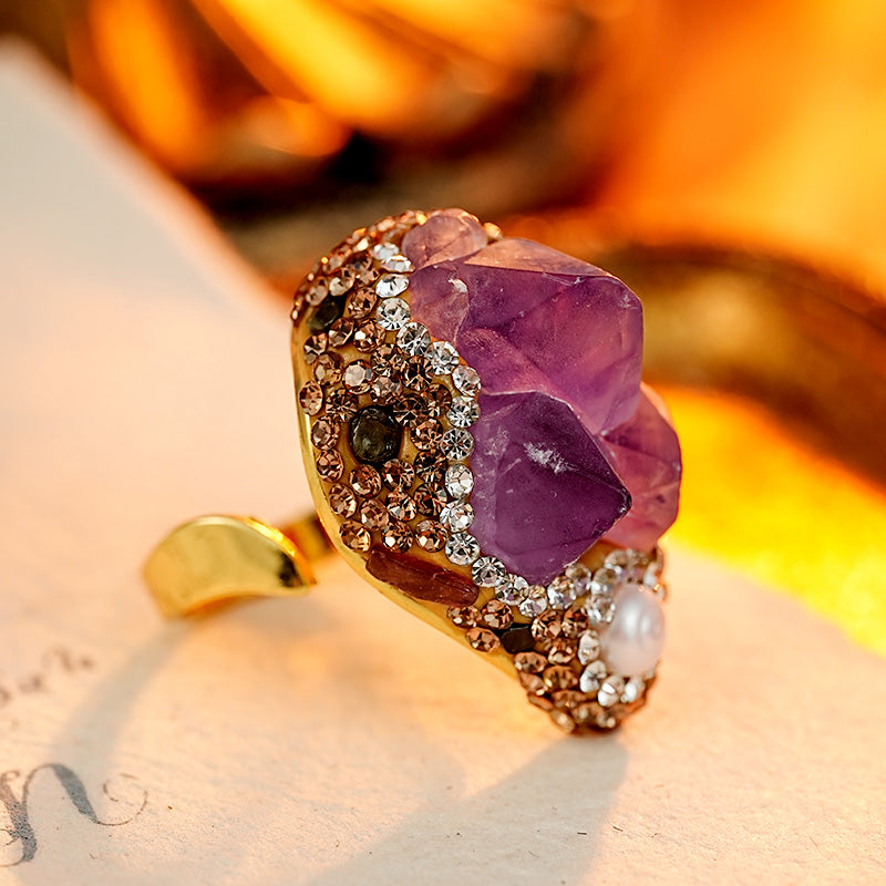 S2059R1 Pure Amethyst Pearl adjustable one-size-fits-all Engagement Rings fine handmade gifts