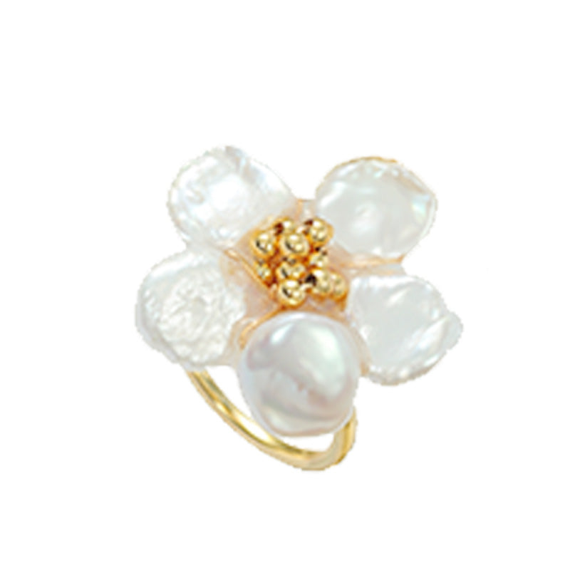 S2081R1 Pearl Flower adjustable one-size-fits-all Engagement Rings fine handmade gifts