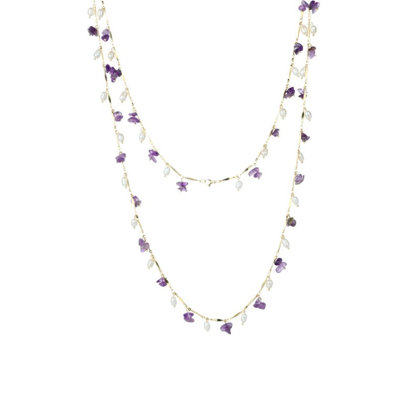 S2813N1 Pure Amethyst pearl Sweater Chain Long Necklace Choker fine handmade gifts