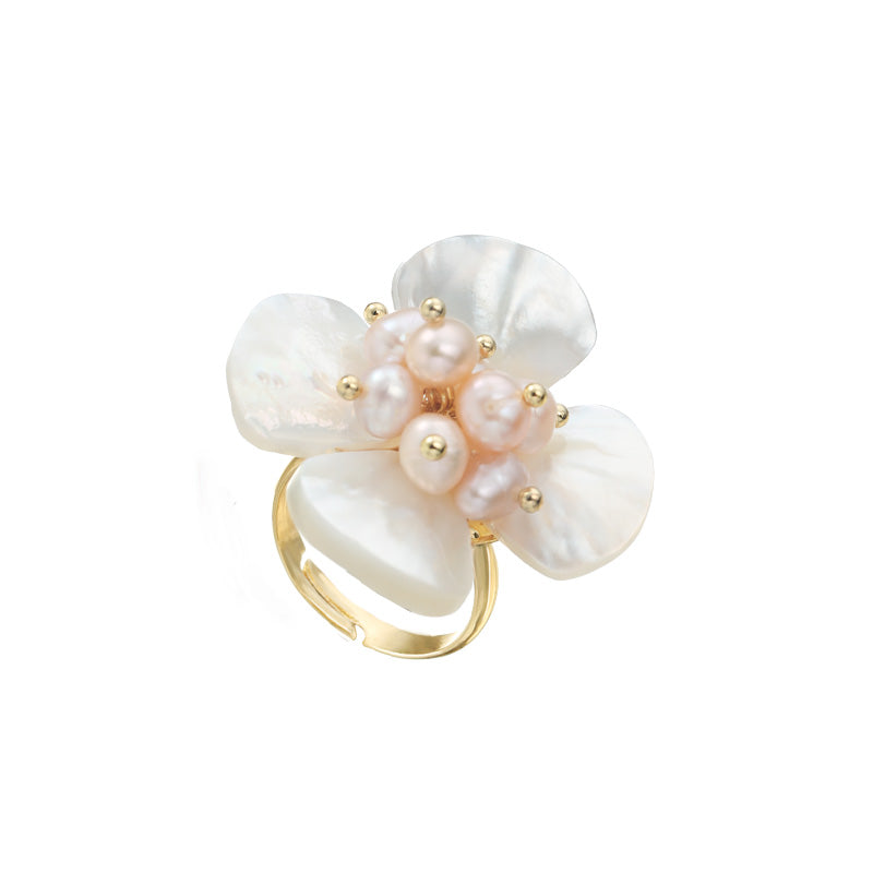 S2117R1 pearl Flower adjustable one-size-fits-all engagement rings fine handmade gifts
