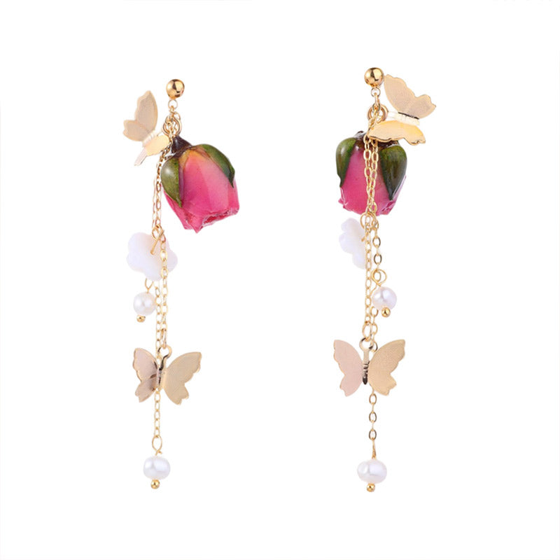 S5065E1 Earrings Butterfly Dance Rose
