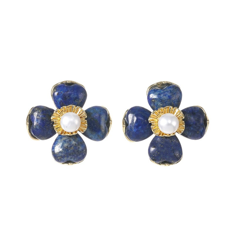 S4953E1 Lapis Lazuli Pearl Earrings Stud Ear Accessories fine handmade gifts