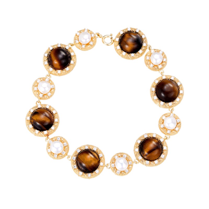 S2298C1 Tiger's Eye Pearl Bracelet Bangle Hand Chain fine handmade gifts
