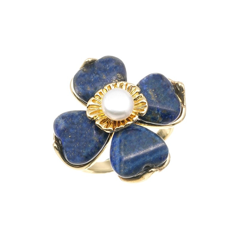 S2129R1 Lapis Lazuli Pearl adjustable one-size-fits-all Engagement Ring fine handmade gifts