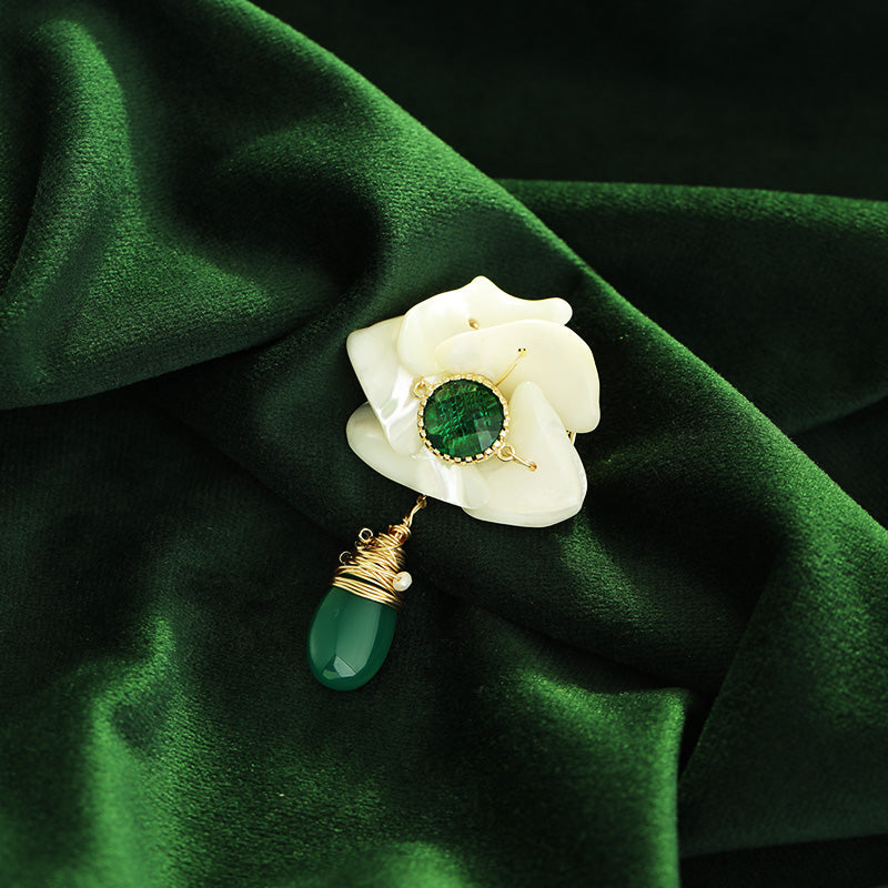 S2238B1 Pure Green Agate Brooch Scarf Buckle fine handmade gifts