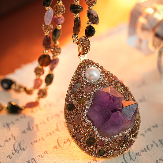 S2680N1 Pure Amethyst Pearl Tourmaline Sweater Chain Long Necklace fine handmade gifts