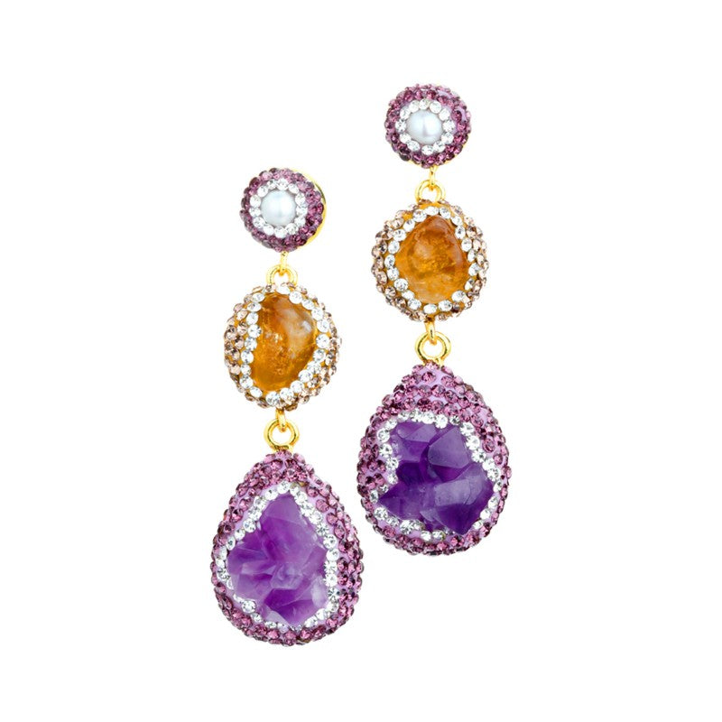 S4927E1 Pure Citrine Amethyst pearl earrings Stud Ear Accessories fine handmade gifts