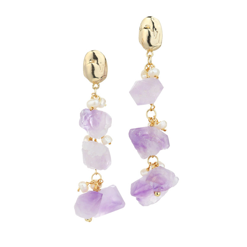 S4920E1 Pearl Amethyst Long Earrings Stud Ear Accessories fine handmade gifts