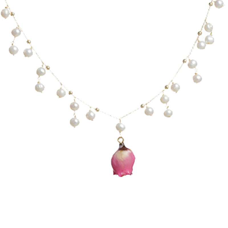 S2370N1 Pearl Flower Rose Long Necklace Choker necklace fine handmade gifts
