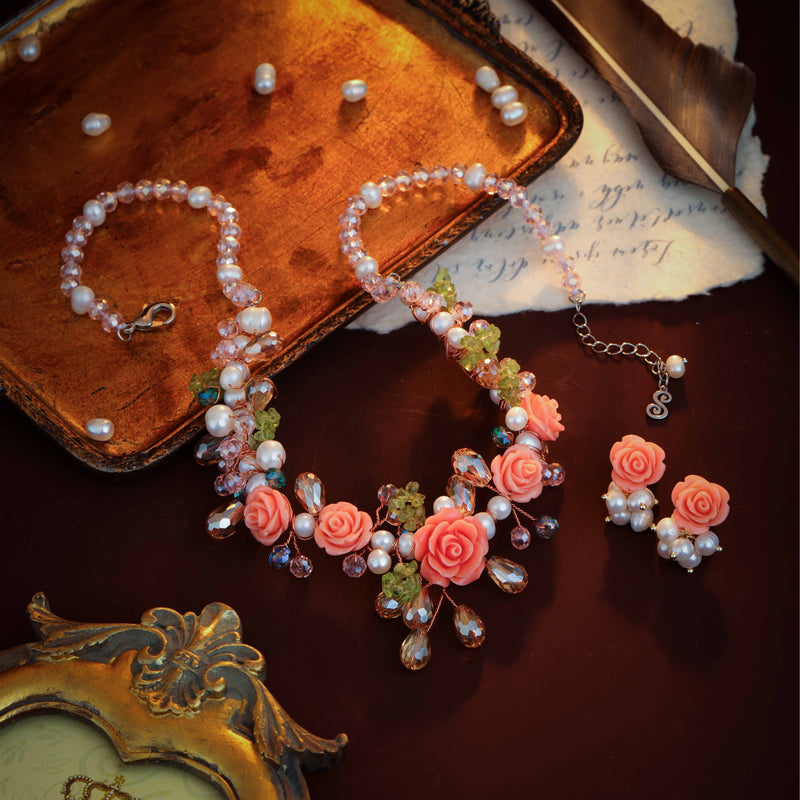 S1923S2 Pearl Flower necklace earrings suit fine handmade gifts