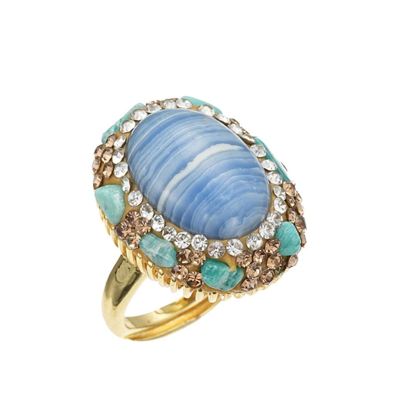 S2139R1 Blue Lace Agate, Pure Quartzite adjustable one-size-fits-all Engagement Ring simple elegant fine handmade gifts