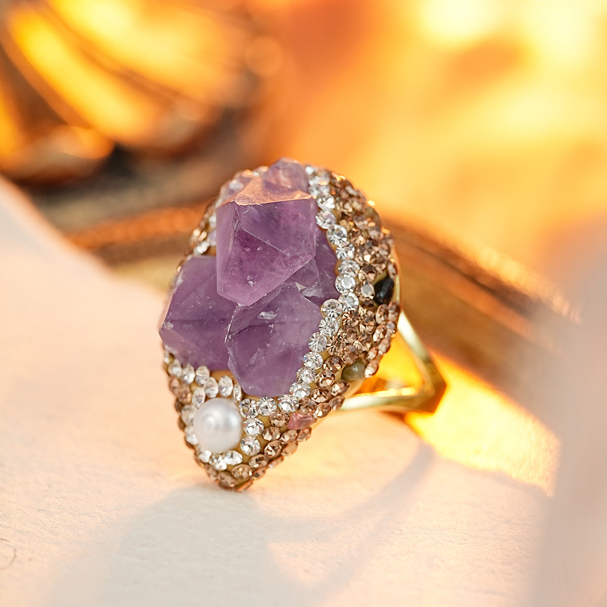 S2100R1 Amethyst Pearl Tourmaline adjustable one-size-fits-all Engagement Ring fine handmade gifts