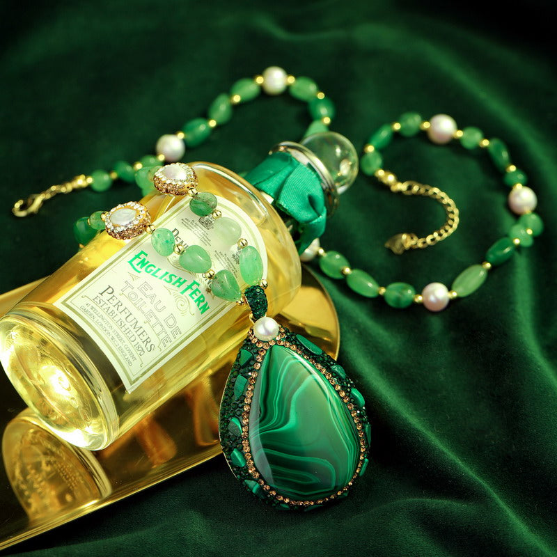 S2601N1 malachite pearl Sweater Chain Long necklace fine handmade gifts