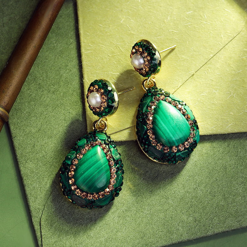 S4777E1 Pure malachite pearl earrings Stud Ear Accessories fine handmade gifts