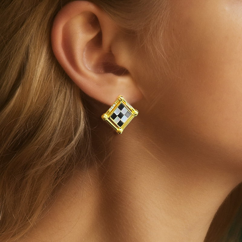S4555E1 Black Onyx geometric Earrings Stud Ear Accessories fine handmade gifts