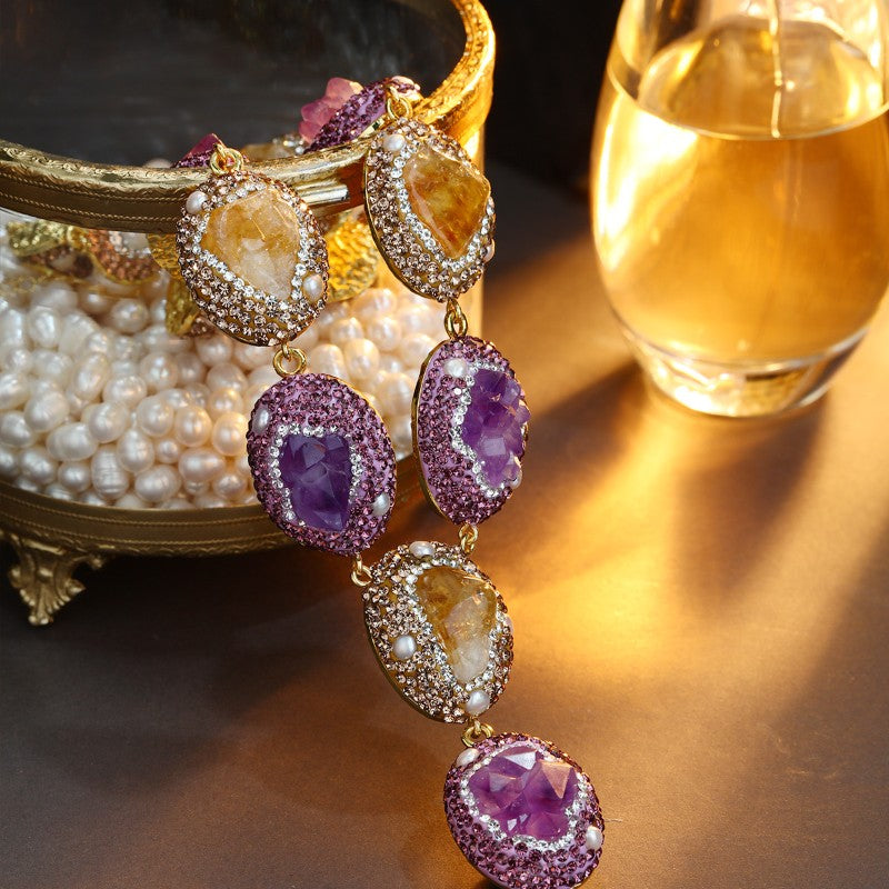 S2815N1 Pure Citrine pearl Sweater Chain Long necklace Choker fine handmade gifts