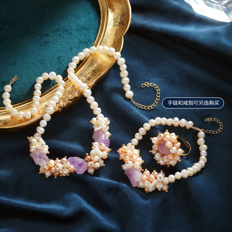 S2630N1 Pearl Amethyst Sweater Chain Long Necklace Choker traditional elegant fine handmade gifts