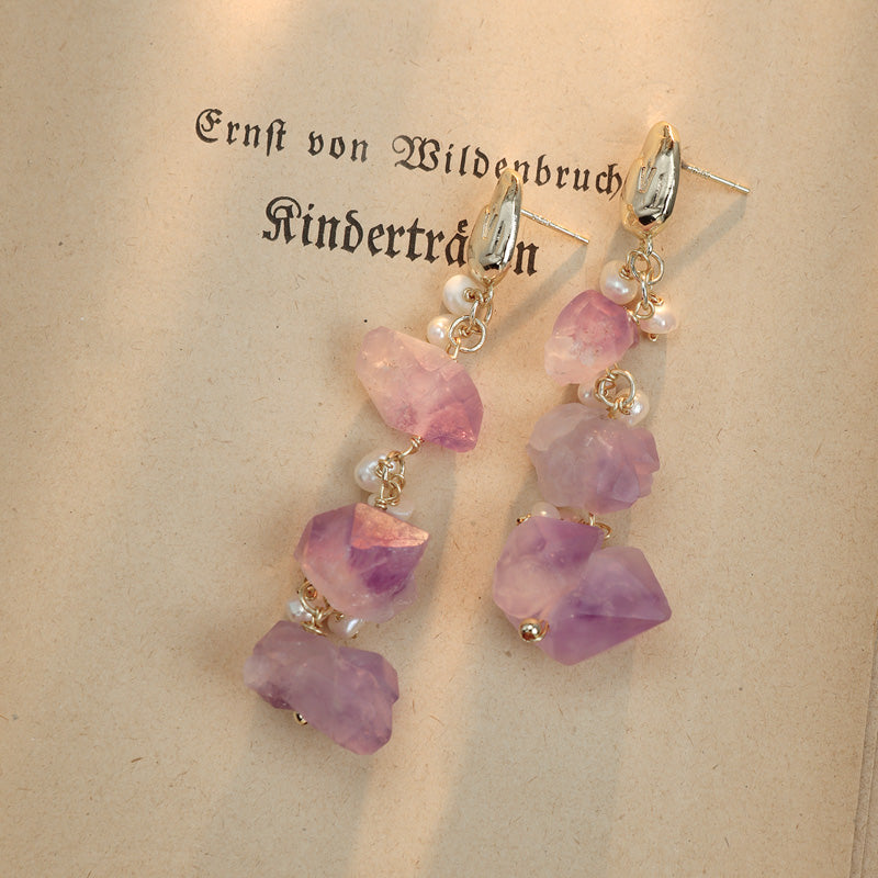 S4920E1 Pearl Amethyst Long Earrings Stud Ear Accessories fine handmade gifts