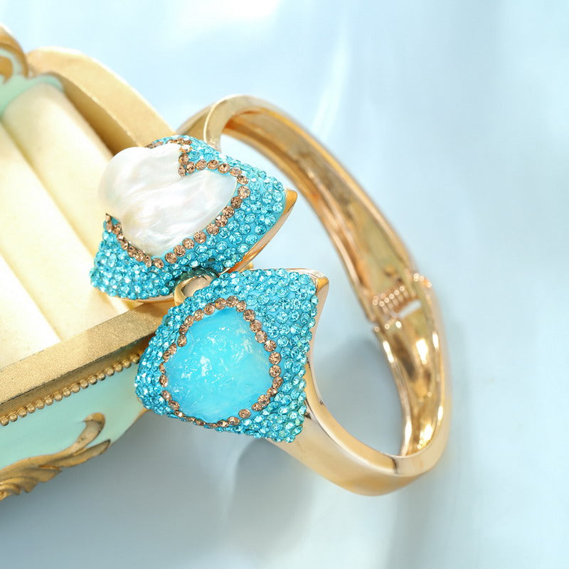 S2223C1 Pure Aquamarine pearl bracelet Bangle Hand Chain fine handmade gifts