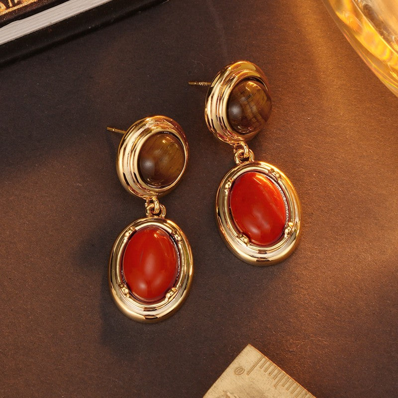 S4947E1 Tiger's Eye Long Earrings Stud Ear Accessories fine handmade gifts