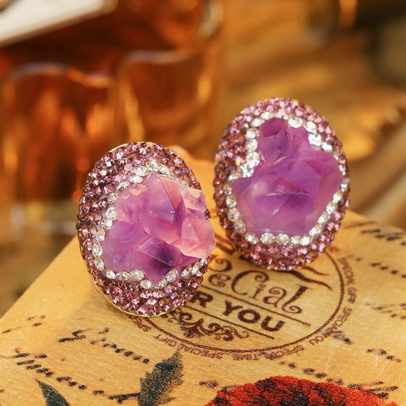 S4758E1 Pure Amethyst earrings Stud Ear Accessories fine handmade gifts