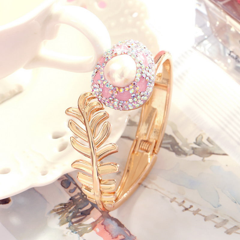 S2222C1 pearl Pure Rose Quartz bracelet Bangle Hand Chain fine handmade gifts