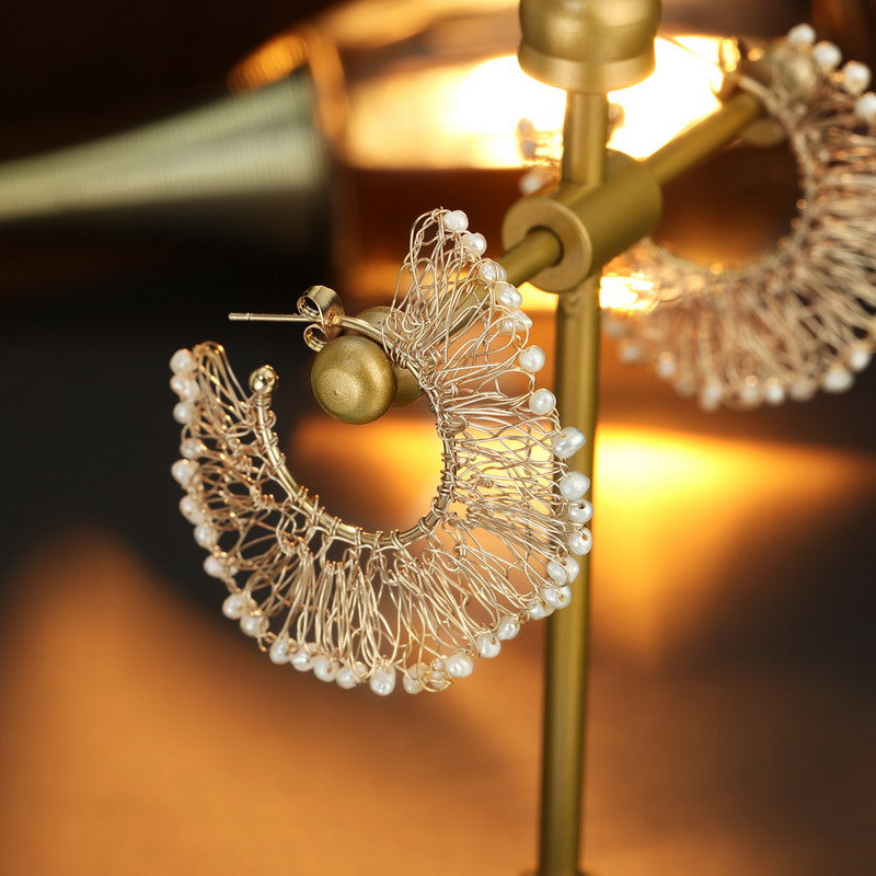 S4893E1 Pearl Copper Stud Ear Accessories Hoop Earrings fine handmade gifts