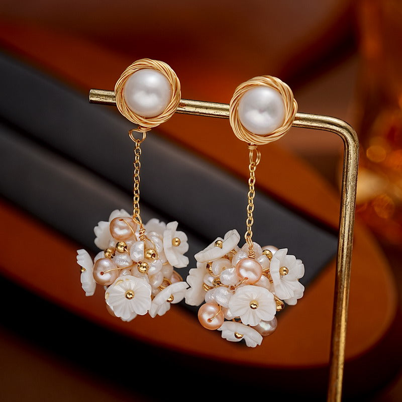 S4808E1 Pearl Flower Earrings Stud Ear Accessories fine handmade gifts