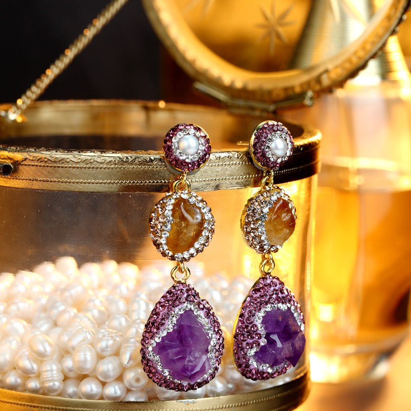 S4927E1 Pure Citrine Amethyst pearl earrings Stud Ear Accessories fine handmade gifts