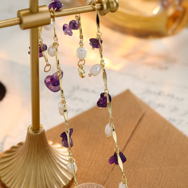 S2813N1 Pure Amethyst pearl Sweater Chain Long Necklace Choker fine handmade gifts
