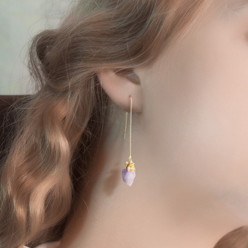 S4527E1 Pearl Pure Amethyst Long Earrings Stud Ear Accessories fine handmade gifts