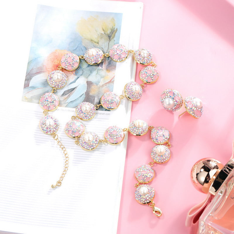 S1949S1 pearl Pure Rose Quartz Sweater Chain Long necklace earrings set fine handmade gifts