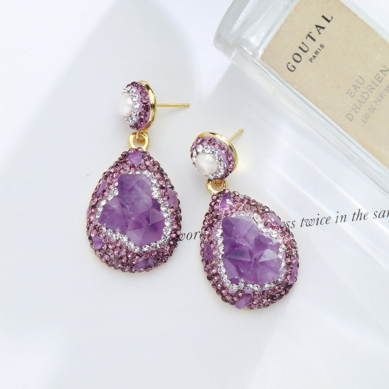 S4910E1 Pure Amethyst pearl earrings Stud Ear Accessories fine handmade gifts