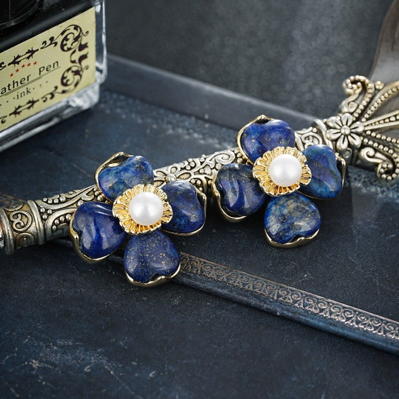S4953E1 Lapis Lazuli Pearl Earrings Stud Ear Accessories fine handmade gifts
